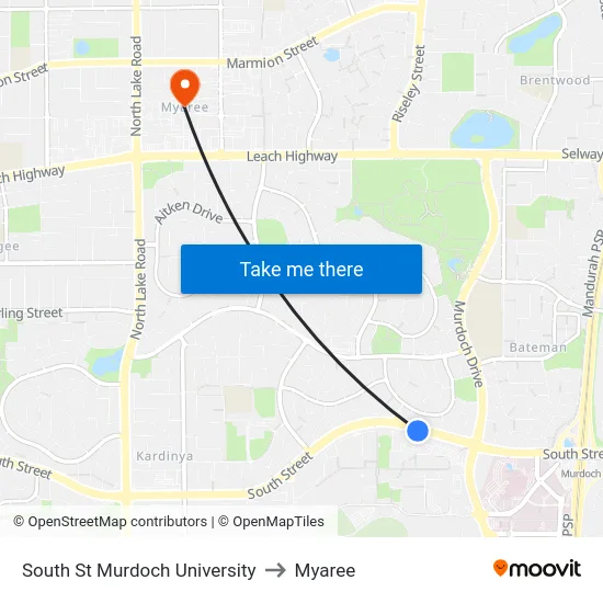 South St Murdoch University to Myaree map