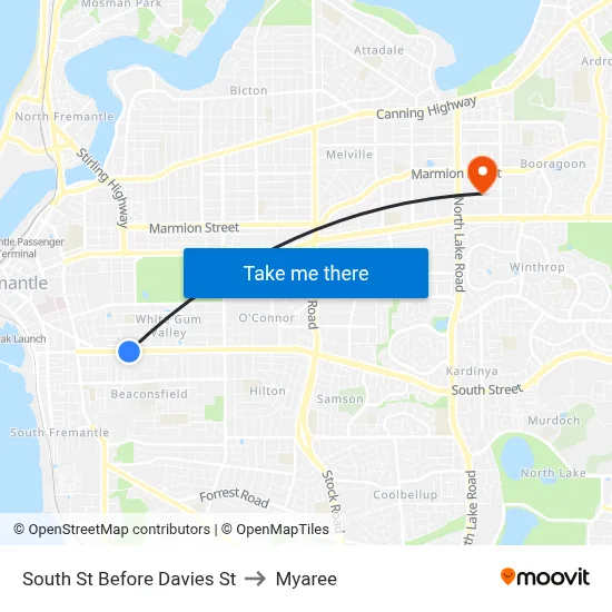 South St Before Davies St to Myaree map