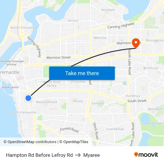 Hampton Rd Before Lefroy Rd to Myaree map