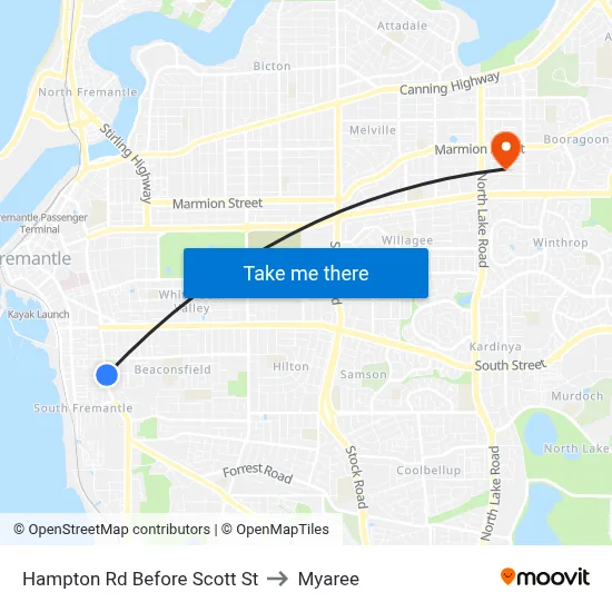 Hampton Rd Before Scott St to Myaree map