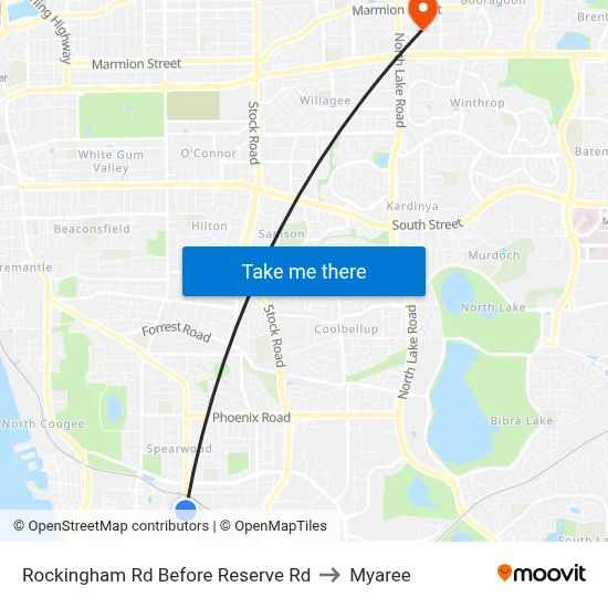 Rockingham Rd Before Reserve Rd to Myaree map