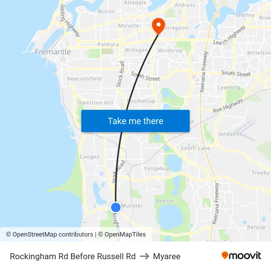Rockingham Rd Before Russell Rd to Myaree map