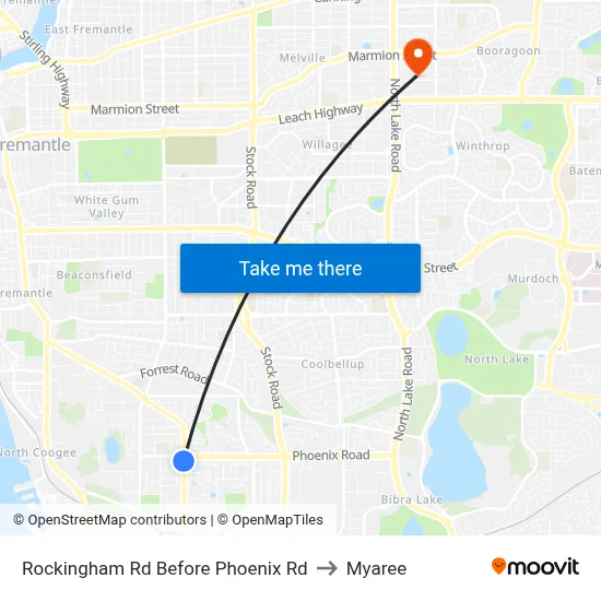 Rockingham Rd Before Phoenix Rd to Myaree map