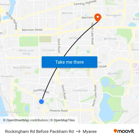 Rockingham Rd Before Packham Rd to Myaree map