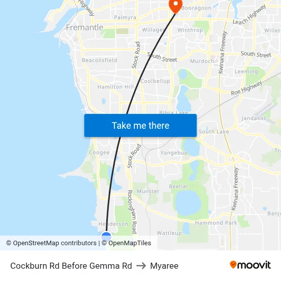 Cockburn Rd Before Gemma Rd to Myaree map