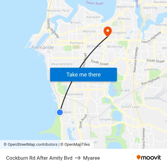 Cockburn Rd After Amity Bvd to Myaree map