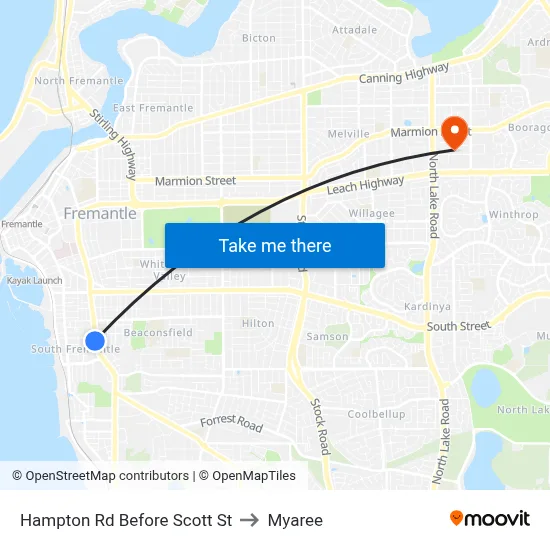 Hampton Rd Before Scott St to Myaree map