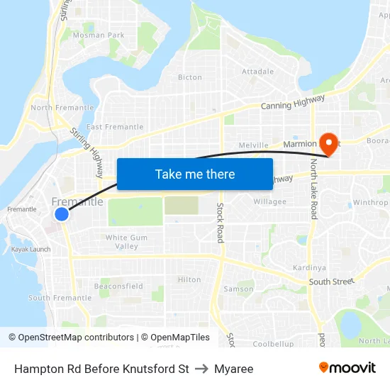 Hampton Rd Before Knutsford St to Myaree map