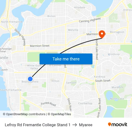 Lefroy Rd Fremantle College Stand 1 to Myaree map