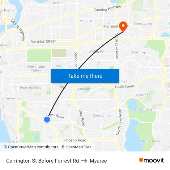 Carrington St Before Forrest Rd to Myaree map