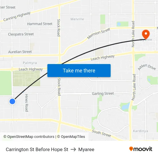 Carrington St Before Hope St to Myaree map