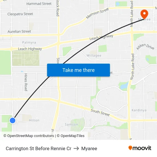 Carrington St Before Rennie Cr to Myaree map