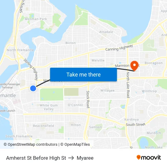 Amherst St Before High St to Myaree map