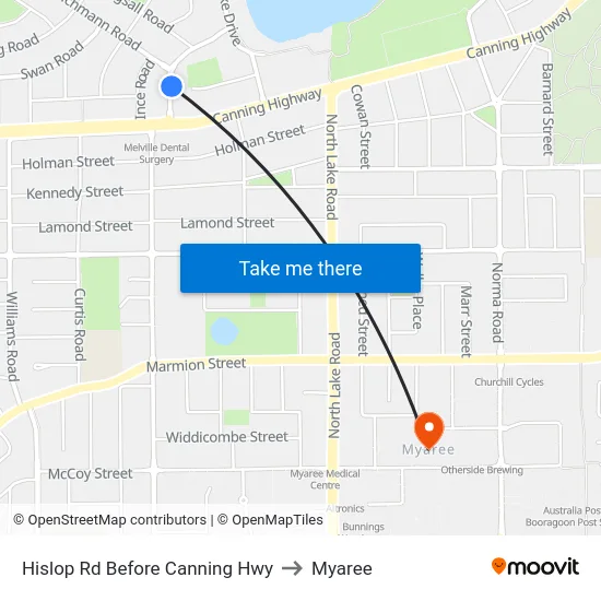 Hislop Rd Before Canning Hwy to Myaree map