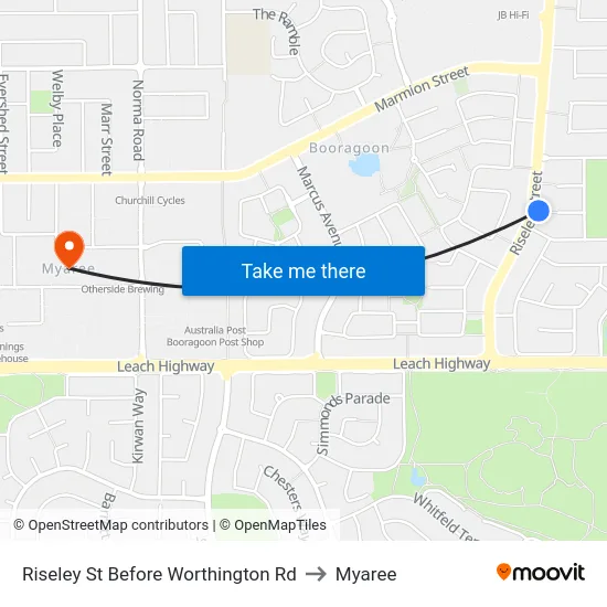 Riseley St Before Worthington Rd to Myaree map