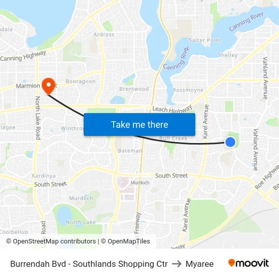 Burrendah Bvd - Southlands Shopping Ctr to Myaree map