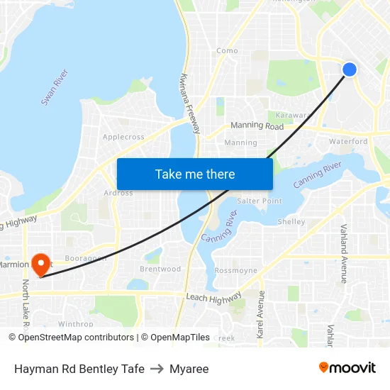 Hayman Rd Bentley Tafe to Myaree map