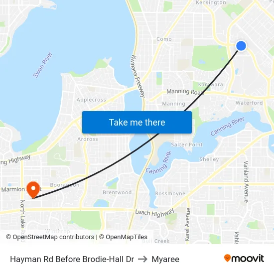 Hayman Rd Before Brodie-Hall Dr to Myaree map