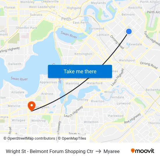 Wright St - Belmont Forum Shopping Ctr to Myaree map