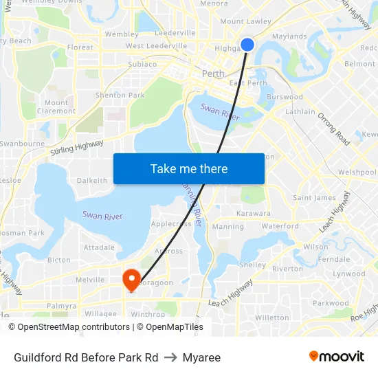 Guildford Rd Before Park Rd to Myaree map