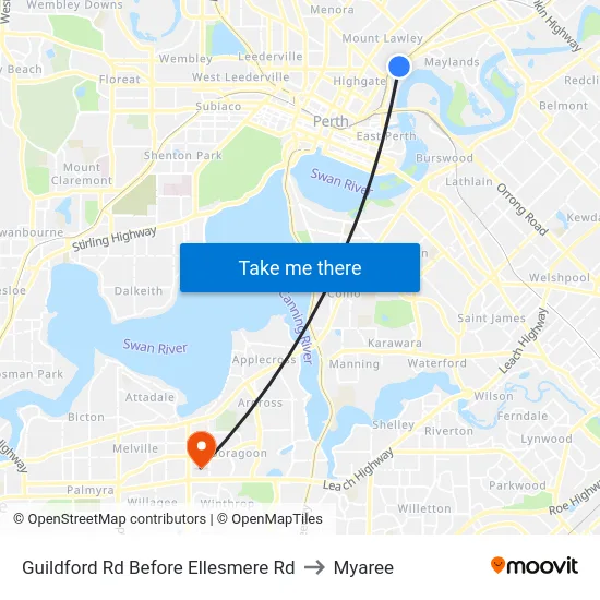 Guildford Rd Before Ellesmere Rd to Myaree map