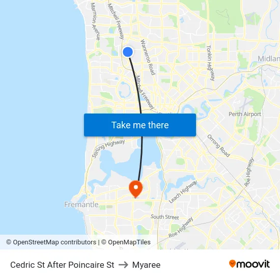 Cedric St After Poincaire St to Myaree map