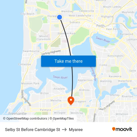 Selby St Before Cambridge St to Myaree map