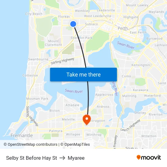 Selby St Before Hay St to Myaree map