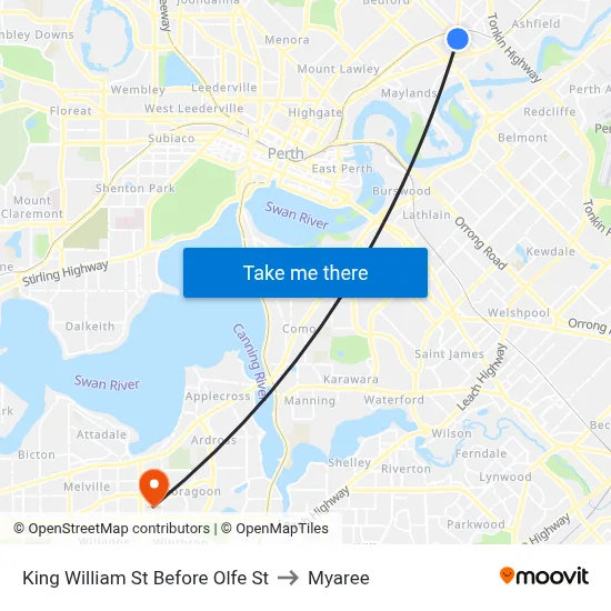 King William St Before Olfe St to Myaree map
