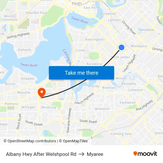 Albany Hwy After Welshpool Rd to Myaree map