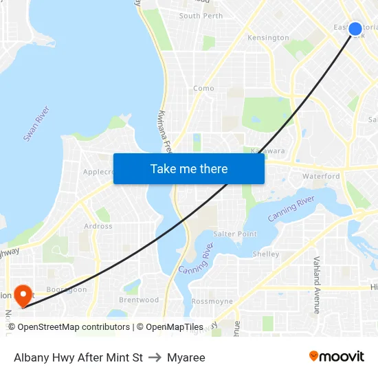 Albany Hwy After Mint St to Myaree map