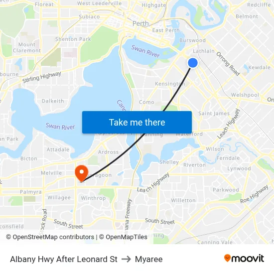 Albany Hwy After Leonard St to Myaree map