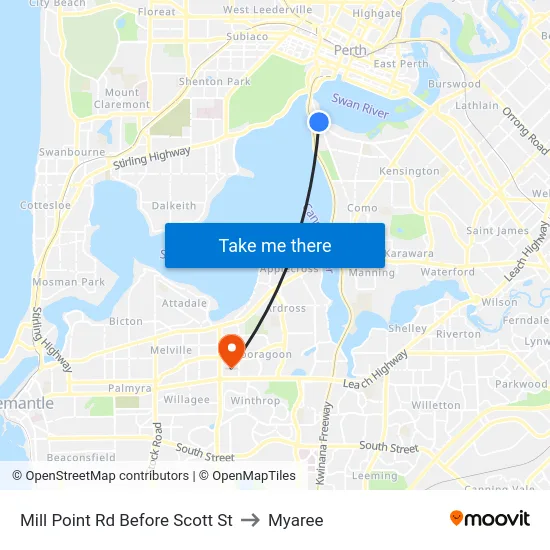 Mill Point Rd Before Scott St to Myaree map