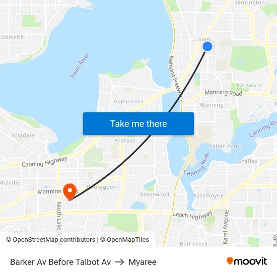 Barker Av Before Talbot Av to Myaree map
