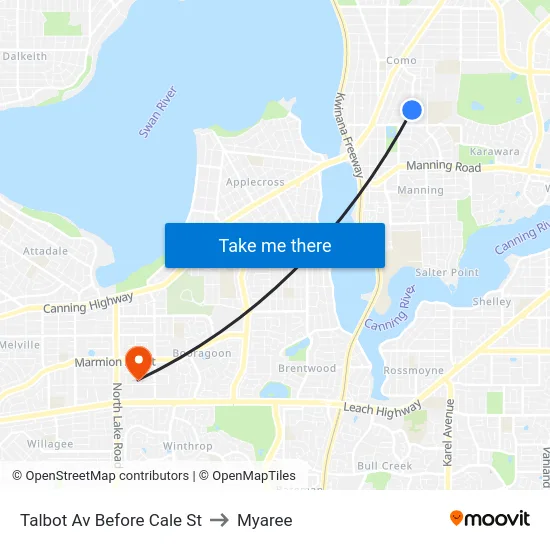 Talbot Av Before Cale St to Myaree map