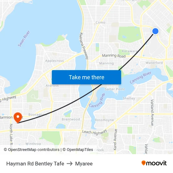 Hayman Rd Bentley Tafe to Myaree map