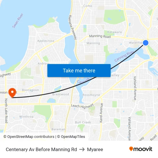 Centenary Av Before Manning Rd to Myaree map