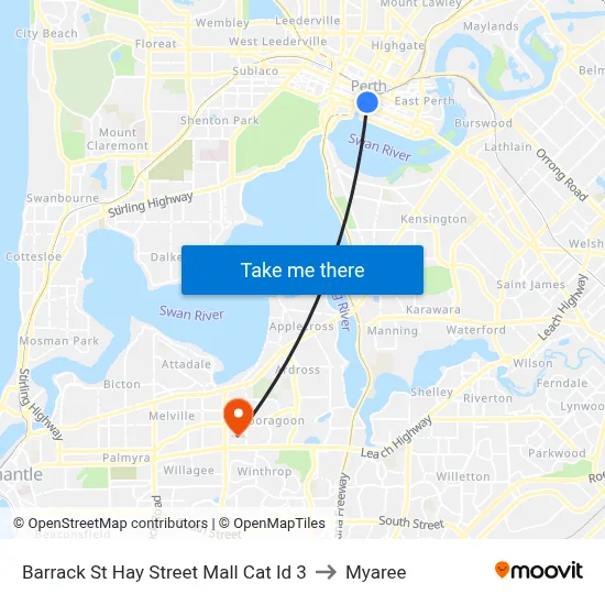 Barrack St Hay Street Mall Cat Id 3 to Myaree map