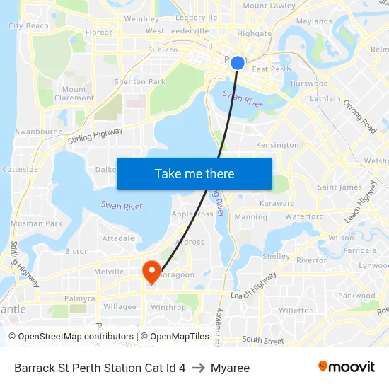 Barrack St Perth Station Cat Id 4 to Myaree map