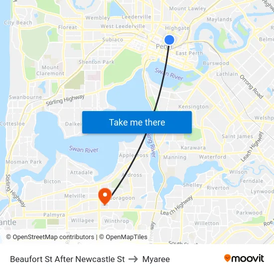 Beaufort St After Newcastle St to Myaree map