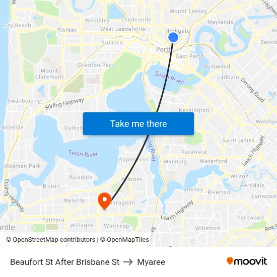 Beaufort St After Brisbane St to Myaree map