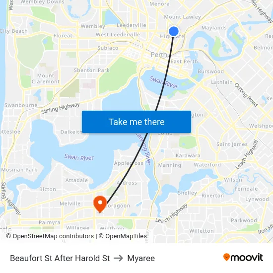 Beaufort St After Harold St to Myaree map