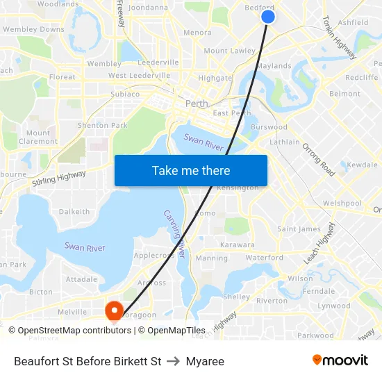 Beaufort St Before Birkett St to Myaree map