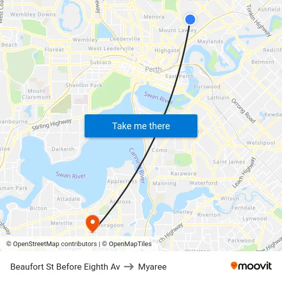 Beaufort St Before Eighth Av to Myaree map