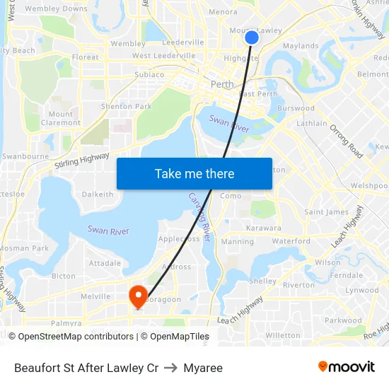 Beaufort St After Lawley Cr to Myaree map
