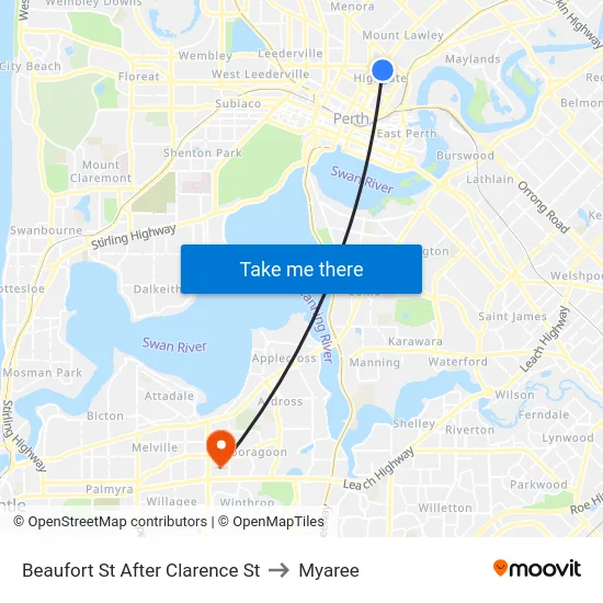 Beaufort St After Clarence St to Myaree map