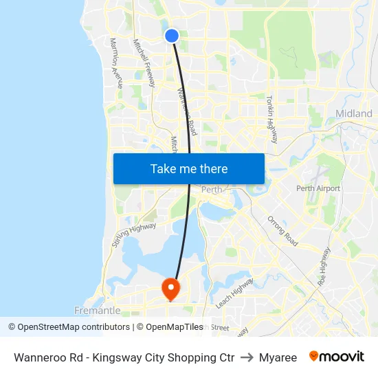 Wanneroo Rd - Kingsway City Shopping Ctr to Myaree map