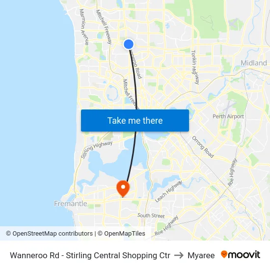 Wanneroo Rd - Stirling Central Shopping Ctr to Myaree map