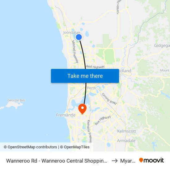 Wanneroo Rd - Wanneroo Central Shopping Ctr to Myaree map