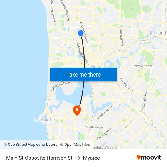 Main St Opposite Harrison St to Myaree map
